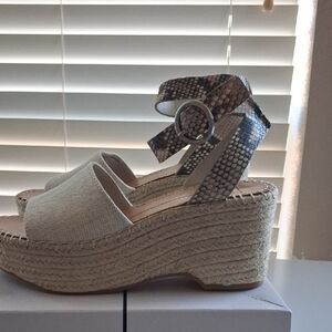 Dolce Vita Cream Espadrille Wedges with Tan Snake Print Strap